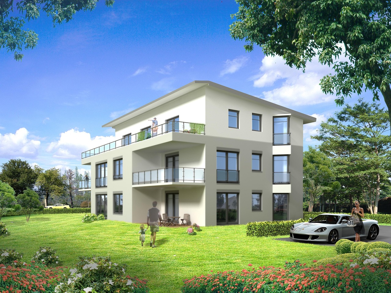 apartment building, villa, rendering, visualization, architecture, visualization 3d, architectural visualization, landscape, building, cgi, villa, villa, villa, villa, villa